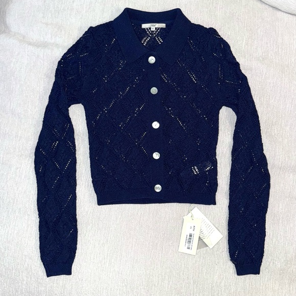 NWT Kith Womens Tori Blue Navy Cardigan Sweater Top Crochet New Knit Nocturnal - Picture 2 of 10